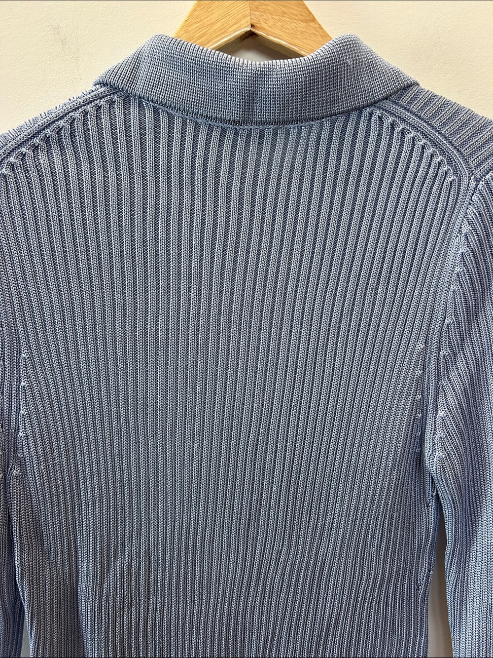 Vince Light Blue Ribbed Button-Front Collared Cardigan - Picture 6 of 7